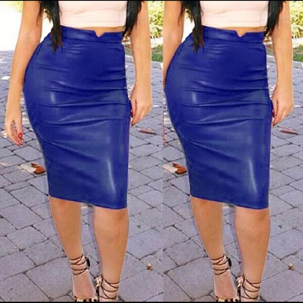 🌺Faux leather midi Skirt - Picture 1 of 6